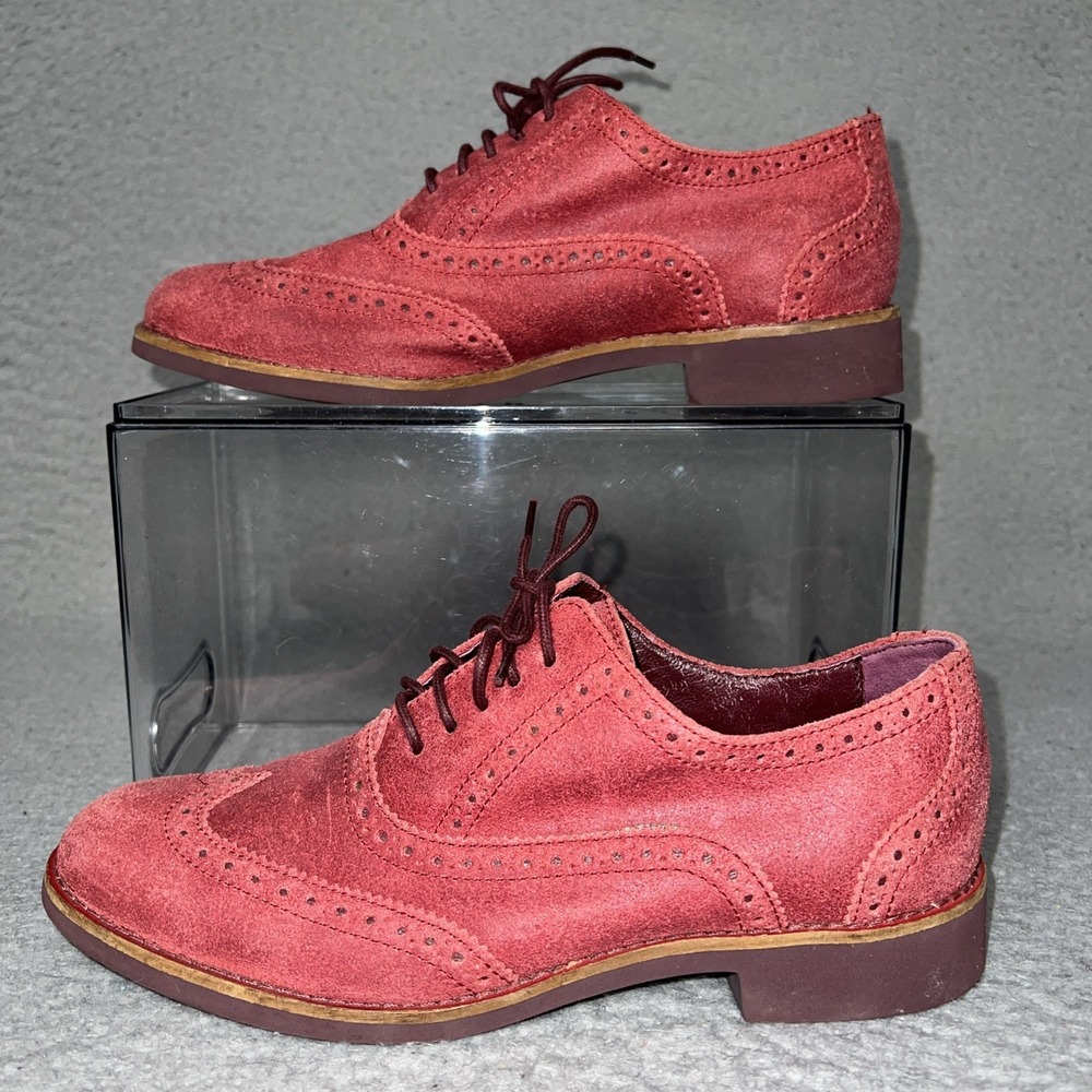 Cole Haan Alisa Dress Shoes Women's Sz 7½ B Red Suede Wingtip Oxford Lace Up